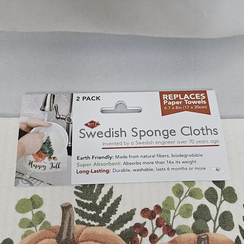 New Set of 2 Ritz Swedish Sponge Cloth 2 packs Fall Leaves Pumpkins 6.7